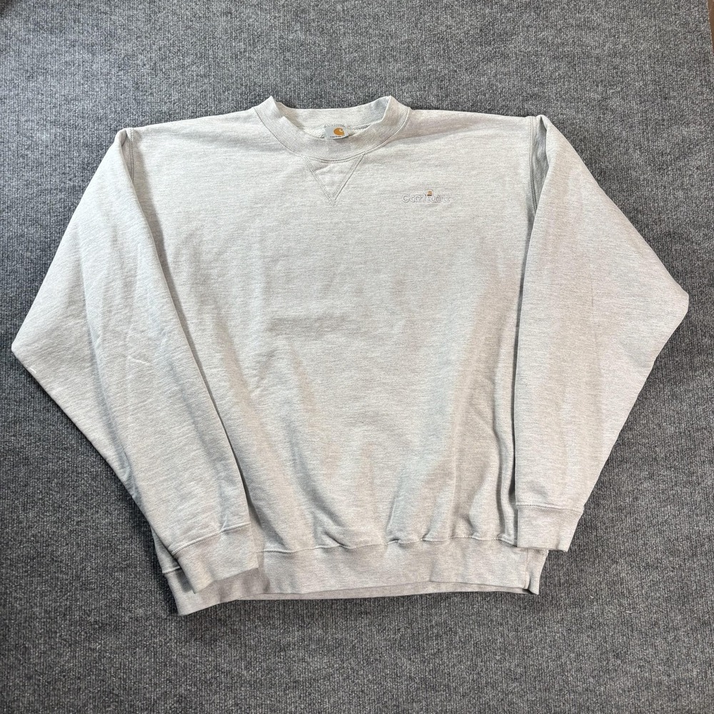 Carhartt Sweatshirt Mens 2XL Gray Fleece Crew Neck Pullover Small Logo Workwear